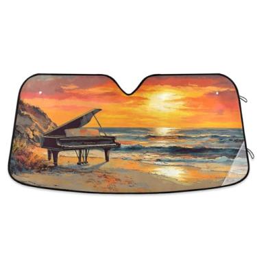 Imagem de Piano no pôr do sol praia carro para-brisa para-sol janela frontal dobrável para-sol carro para a maioria dos sedãs SUV caminhão pequeno