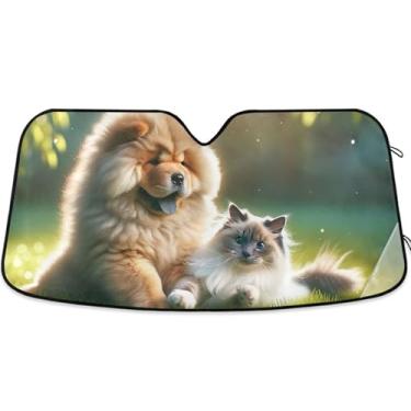 Imagem de Chow Chow Dog Pára-sol de gato fofo para para-brisa de carro engraçado personalizado retrátil caminhão carro persianas para janelas dianteiras automotivo L, 144.8 cm x 80.0 cm