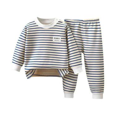 Imagem de Pijamas De Bebê Com Forro De Fleece Listrado Para Meninos E Meninas Co