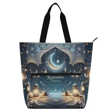 Imagem de GAIGEO Ramadan Mubarak Bolsa de trabalho feminina bolsa de trabalho de lona escolar bolsa de livro para professores de presente para amantes de livros