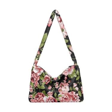 Imagem de Bolsa de ombro feminina girassóis amarelos vibrantes, bolsa de ombro com fecho de zíper, bolsa feminina para uso ao ar livre, Flor rosa pequena vermelha verde, One Size