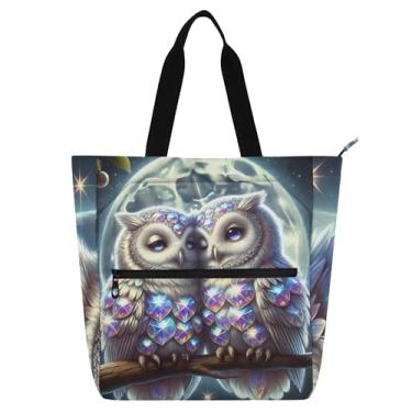 Imagem de GAIGEO Cute Owls Love Birds Bolsas femininas para trabalho de lona bolsas de tecido universitárias professores bolsas amantes de livros