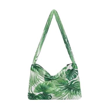 Imagem de Floral com flores rosa em bolsas de ombro pretas, bolsa de ombro feminina, bolsas de outono, Folhas tropicais para impressão - 1, One Size