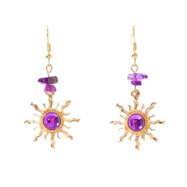 Imagem de Brincos femininos boho de cristal de sol banhados a ouro 18 quilates brincos pendentes de sol boho hippie joias modernas de Natal para mulheres, 3cm, Zinco, Sem pedra preciosa