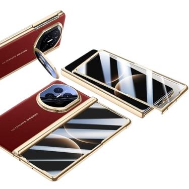 Imagem de FWYANZH Capa de couro para Huawei Mate X7, capa com suporte de proteção de câmera, protetor de tela embutido, dobradiça, capa de telefone com tudo incluído, vermelha, Mate X7