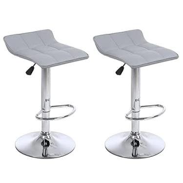Imagem de Banco de bar giratório, bancos de bar, bancos de bar com altura ajustável, conjunto de 2, balcão de cozinha alto giratório, cadeira de jantar ilha com encosto, cinza