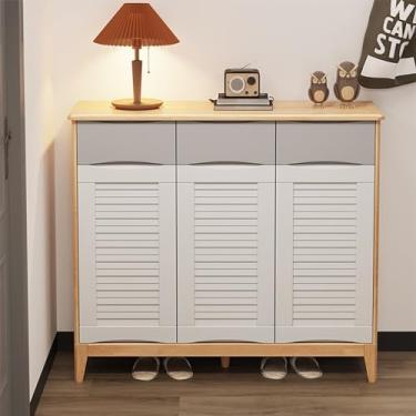 Imagem de Organizador de recipiente de 3 portas, armário de sapatos fechado com 4 prateleiras, armário de armazenamento de sapatos, com 3 gavetas, para sala de estar, entrada e sala de família (multicolorido 1)