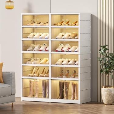 Imagem de Organizador de sapatos, caixa de armazenamento dobrável, porta-sapatos portátil, armário empilhável de plástico transparente sem instalação com porta magnética transparente (6 camadas)