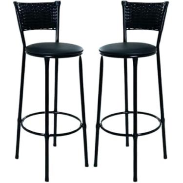 Imagem de kit 2 banquetas banco alto de cozinha bancada balcão bares área gourmet junco Preto (preto)