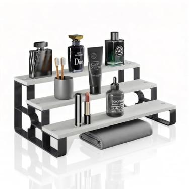 Imagem de USHARP Organizador de bancada de banheiro, organizador de maquiagem de 3 camadas para decoração de banheiro, suporte de especiarias para cozinha, quarto, prateleira de exposição de colônia e perfume