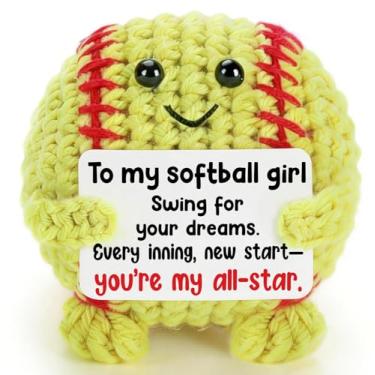 Imagem de Weming Softball Gift – Mini Crochet Softball with Positive Card, Handmade 3-inch, Encouragement for Tween Players, Valentine or Season Motivation, Cute Desk Decor