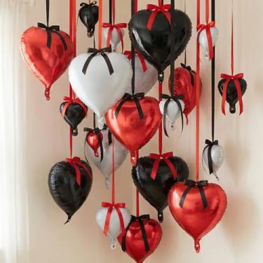 Imagem de TaoBary Conjunto de 24 balões em formato de coração para o dia dos namorados, hélio de tamanho diferente, 45,7 cm, laços de fita rosa com laço torcido para decoração de festa de aniversário de