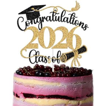 Imagem de Congratulations Class of 2026 Cake Topper, Congrats Grad 2026 Decorations, You Did it, Congrats PhD/MBA/EdD/Master Grad Decoration Supplies Black & Gold Glitter