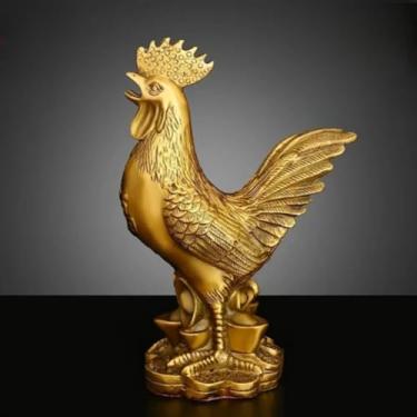 Imagem de FENNYYAR Ornamento animal galo sorte galinha dinheiro Yuanbao estátua de cobre, 18 cm 7 polegadas, decoração de mesa de entrada para casa