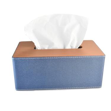 Imagem de Caixa de lenços de papel antigo, caixa de guardanapo retangular de couro PU, suporte de lenços de papel para carro com fundo magnético, organizador de lenços faciais (azul)