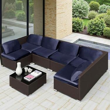 Imagem de HANDONTIME 8 peças de capas de almofada elásticas para sofá ao ar livre, almofadas de substituição para móveis de exterior, à prova d'água, capa de sofá para animais de estimação, lavável (azul