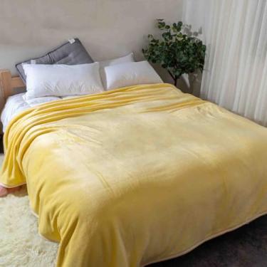 Imagem de Cobertor de lã, cobertores e mantas fofas para mulheres, homens, para cama, adulto, longo, duplo, solteiro, para sofá, lã grossa de camada dupla, quente, inverno, macio e confortável (amarelo, 100 x