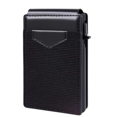 Imagem de Carteira masculina minimalista, carteira dobrável inteligente com bloqueio de RFID, porta-cartões de crédito de alumínio metálico, Preto, B, Carteira masculina Air Tag