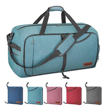 Imagem de Canway Bolsa esportiva de viagem de 65 L, bolsa de fim de semana dobrável com compartimento de sapatos para homens, mulheres, à prova d'água e resistente a rasgos, Verde menta, 85L, Pessoas