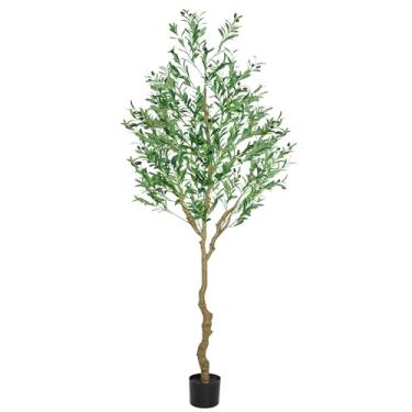 Imagem de Oliveira artificial de 2,3 m para interior, oliveira falsa com ramos flexíveis – decoração de plantas falsas sem manutenção para sala de estar, escritório, entrada