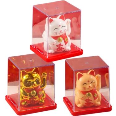 Imagem de 3 peças de braço solar ondulado de 5 cm gato da sorte com capa transparente – Decoração empilhável de boa sorte para casa, escritório, lojas de carros, restaurantes, janela painel