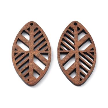 Imagem de 5 peças de pingentes inacabados em forma de folha, pingentes ocos artesanais em marrom antigo, berloque de fabricação de joias a granel para fabricação de colar, pulseira, brinco, 4 x 2 x 0,2 cm