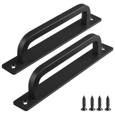 Imagem de funifiti Pacote com 5 maçanetas pretas para porta de celeiro puxadores de gaveta de cozinha de 17 cm Puxadores de bandeja de alumínio de metal sem broca Puxador de porta deslizante Puxador de cômoda