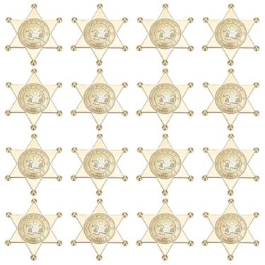 Imagem de WEBEEDY 16 peças distintivo de xerife dourado de plástico para distintivos de polícia ocidental adulto broche hexagonal cowboy lembrancinhas de festa suprimentos para dramatização acessórios de