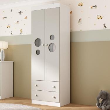 Imagem de Guarda-roupa Infantil 62cm 2 Portas Com Vidro E 2 Gavetas Pirulito Multimóveis Mp4466 Branco/off White