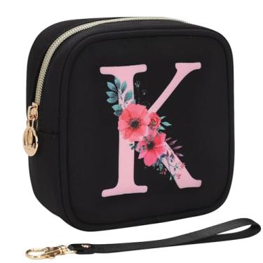 Imagem de Relavel Bolsa de maquiagem pequena inicial para bolsa, presentes personalizados para mulheres, meninas, bolsa de cosméticos de viagem com compartimento para cartão, mini bolsa de batom com alça