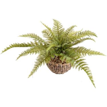 Imagem de AlphaAcc Planta de samambaias falsas de 35 cm, folhas de camada dupla realista, vegetação artificial, para ambientes internos, vaso de algas marinhas, feito à mão, com seixos lisos, para casa, sala de