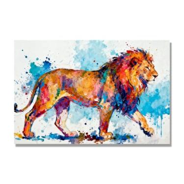 Imagem de NHLDZYH Respingo de tinta leão pintura em tela abstrata arte animal mural vívido chama a atenção para sala de estar decoração de casa moderna. A40. 30 x 45 cm. Apenas tela