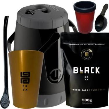 Imagem de Kit Para Tereré Black Erva Mate 500g Garrafa Lisa Copo Acrílico Dourad