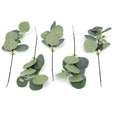 Imagem de Plantas artificiais, folhas falsas, simulação realista, decoração diy para casa, jardim, escritório, casamento, 5 peças de metal plástico 33.5cm
