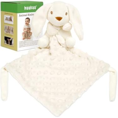Imagem de haakaa Cobertor de segurança Baby Bunny – Presente Loveys para bebês, animais de pelúcia para meninos e meninas recém-nascidos, bicho de pelúcia de brinquedo aconchegante, 39 x 23 cm