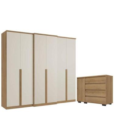 Imagem de Guarda Roupa Casal Valência 6 Portas Capuccino Off White e Cômoda com 