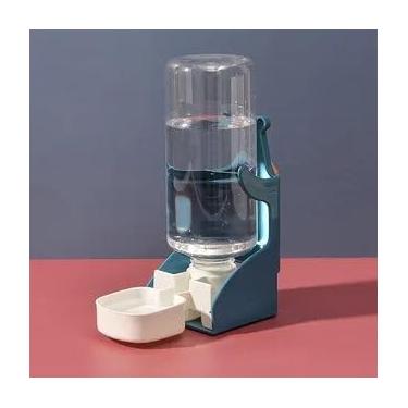 Imagem de Garrafa dispensadora de água para animais de estimação pequena pendurada 500 ml alimentador automático azul