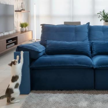 Imagem de Arranhador para Gatos Protetor de Sofá, MDF Reforçado com Carpete, Pré-montado, 55x22x22 cm, Cinza, Moderno (Azul)
