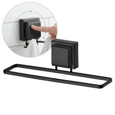 Imagem de Suporte Porta Toalha Rosto Banheiro Lavabo Com Ventosa Preto Fosco - F