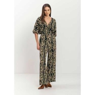 Imagem de Macacão Longo Estampado Transpassado De Mangas Curtas-Feminino