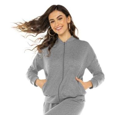 Imagem de Jaqueta Feminina Básica de Moletom Rovitex Cinza-Feminino