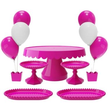 Imagem de Kit com 1 Boleira Plus, 2 Mini Boleira Pérola, 2 Bandeja Pérola e 2 Suporte p/Balões c/ 3 Hastes(PK - PINK)