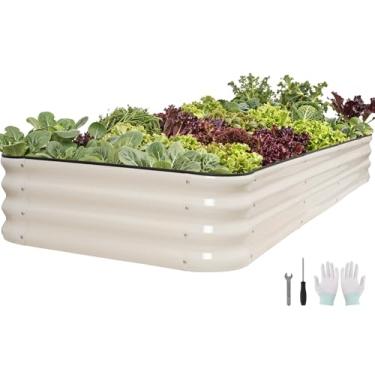 Imagem de BIRDSINYARD Cama de jardim elevada galvanizada 5 em 1 – 2,4 x 0,9 x 0,3 m para jardim modular | Kit de cama elevada de aço com hastes de apoio, luvas para jardinagem, legumes, frutas e flores (branca)
