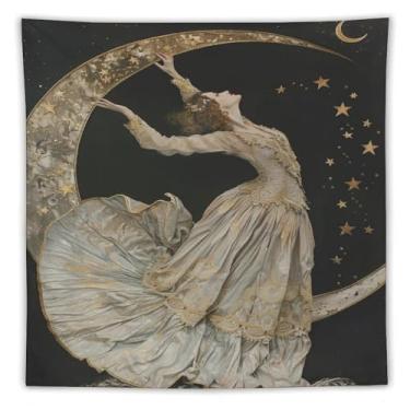 Imagem de Tapeçaria mística Mulher de Vestido Branco Lanterna Caminho Floresta Estranho Escuro Decoração de Parede Sala de Estar Quarto Decoração de Casa Exclusivo Têxtil Pendurado 152 x 152 Tapeçaria