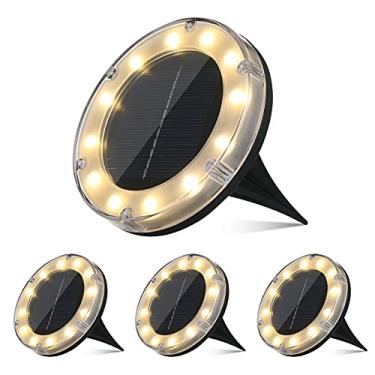 Imagem de 4Pack Lâmpadas Solares de Disco 12 LEDs IP65 À Prova d Água - Lâmpada Sustentada por Energia Solar Super Brilhante Capa PC Engenharia Fácil Instalar para Pátio Jardim Caminho Gramado Quintal Calçada F