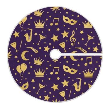 Imagem de ATTX Saia de árvore com ícones de Mardi Gras com glitter de 118 cm – Decoração festiva para festas de ano novo e carnaval #315