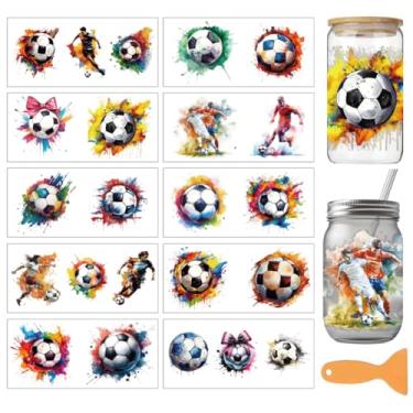 Imagem de arricraft 10 peças de adesivos de transferência de copos de PVC com tema esportivo, estampa de futebol em aquarela UV à prova d'água para copos de 473 ml, decoração de impressão de casa 24 x 11 cm