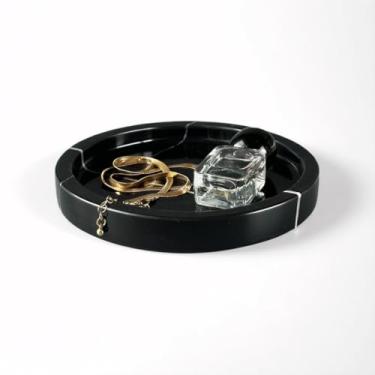 Imagem de EXCHUES Bandeja de mármore – Prato de joias de 15 cm e decoração de vaidade, bandeja de pedra natural para bancada de cozinha de banheiro, bugiganga pequena e organizador de anéis para noivas e casa