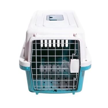 Imagem de Caixa de Transporte para Animais de Estimação Trava Dupla, Gaiola Resistente 48x30x30cm, para Viagem Passeio Avião, para Cães e Gatos (azul)