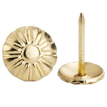 Imagem de Anterrific Tachinhas de estofamento de ouro antigo de 11 x 17 mm, 120 peças de tachas decorativas resistentes para móveis, pinos de estofamento, pregos para sofá, cabeceira, cama, cadeira, caixa de